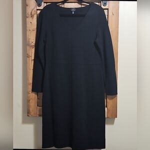 Talbots Black Merino Wool Midi Sweater Dress Long Sleeve L Petite